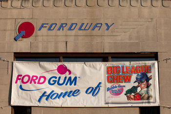 Big League Chew banner up at Ford Gum plant
